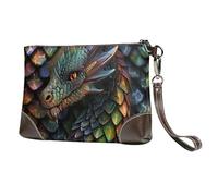 bvxcdd Dragon Scale Print Leather Clutch Bag, Genuine Leather Wristlet, Organizer Bag for Evening Events, Date Nights, Weddings & Gift-Giving