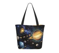 bvxcdd Exploring the Solar System Print Large Tote Bag, Reusable Aesthetic Tote Bag Shopping Bag Shoulder Handbags with Zipper and Inner Pocket for Women, Cute, Gym, Work, Travel