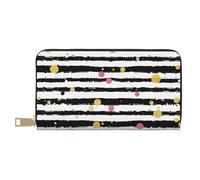 bvxcdd Glitter Rainbow Polka Dot Stripe Black and White Print Long Wallet - Stylish PU Leather Wallet with 12 Card Slots & Zip Coin Pocket for Daily Use, Travel & Gifting