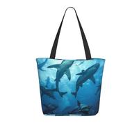 bvxcdd Hammerhead Sharks Print Large Tote Bag, Reusable Aesthetic Tote Bag Shopping Bag Shoulder Handbags with Zipper and Inner Pocket for Women, Cute, Gym, Work, Travel