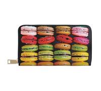 bvxcdd Macaron Biscuit Flavored Pastries Print Long Wallet - Stylish PU Leather Wallet with 12 Card Slots & Zip Coin Pocket for Daily Use, Travel & Gifting