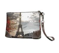 bvxcdd Paris Print Leather Clutch Bag, Genuine Leather Wristlet, Organizer Bag for Evening Events, Date Nights, Weddings & Gift-Giving