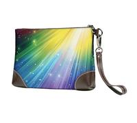bvxcdd Rainbow Colorful Stripe Print Leather Clutch Bag, Genuine Leather Wristlet, Organizer Bag for Evening Events, Date Nights, Weddings & Gift-Giving