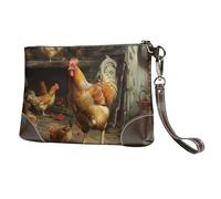 bvxcdd Roast Chicken Hen Farm Print Leather Clutch Bag, Genuine Leather Wristlet, Organizer Bag for Evening Events, Date Nights, Weddings & Gift-Giving