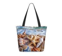 bvxcdd Shells on the beach Print Large Tote Bag, Reusable Aesthetic Tote Bag Shopping Bag Shoulder Handbags with Zipper and Inner Pocket for Women, Cute, Gym, Work, Travel