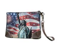 bvxcdd Statue of Liberty Flag Print Leather Clutch Bag, Genuine Leather Wristlet, Organizer Bag for Evening Events, Date Nights, Weddings & Gift-Giving
