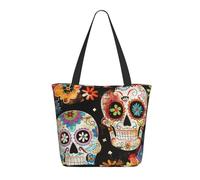 bvxcdd Sugar Skulls Print Large Tote Bag, Reusable Aesthetic Tote Bag Shopping Bag Shoulder Handbags with Zipper and Inner Pocket for Women, Cute, Gym, Work, Travel