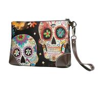 bvxcdd Sugar Skulls Print Leather Clutch Bag, Genuine Leather Wristlet, Organizer Bag for Evening Events, Date Nights, Weddings & Gift-Giving