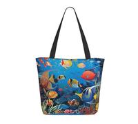 bvxcdd The Underwater World Tropical Fish Print Large Tote Bag, Reusable Aesthetic Tote Bag Shopping Bag Shoulder Handbags with Zipper and Inner Pocket for Women, Cute, Gym, Work, Travel