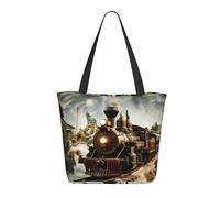 bvxcdd Train and Railway Print Large Tote Bag, Reusable Aesthetic Tote Bag Shopping Bag Shoulder Handbags with Zipper and Inner Pocket for Women, Cute, Gym, Work, Travel