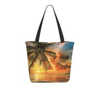 bvxcdd Tropical Beach Palm Tree Sunset Print Large Tote Bag, Reusable Aesthetic Tote Bag Shopping Bag Shoulder Handbags with Zipper and Inner Pocket for Women, Cute, Gym, Work, Travel