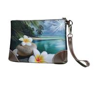 bvxcdd Tropical Flower and Zen Stone Print Leather Clutch Bag, Genuine Leather Wristlet, Organizer Bag for Evening Events, Date Nights, Weddings & Gift-Giving