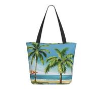 bvxcdd Tropical Palm Tree Print Large Tote Bag, Reusable Aesthetic Tote Bag Shopping Bag Shoulder Handbags with Zipper and Inner Pocket for Women, Cute, Gym, Work, Travel