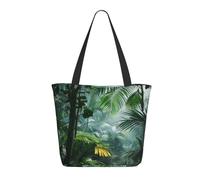 bvxcdd Tropical Rainforest Jungle Scene Print Large Tote Bag, Reusable Aesthetic Tote Bag Shopping Bag Shoulder Handbags with Zipper and Inner Pocket for Women, Cute, Gym, Work, Travel
