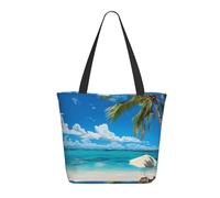 bvxcdd White Beach Tropical sea Print Large Tote Bag, Reusable Aesthetic Tote Bag Shopping Bag Shoulder Handbags with Zipper and Inner Pocket for Women, Cute, Gym, Work, Travel