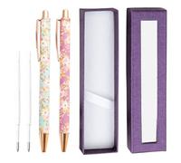 Bvxchg 2PCS Floral Ballpoint Pens Set, Pens for Women Pretty Metal Flower Ballpoints Pen with Box + 2 Refills, Smooth Writing Retractable Ballpoint Pen Nice Pen for Girls Teachers Students (Purple)