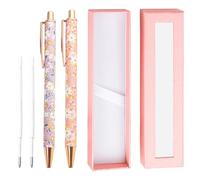 Bvxchg 2PCS Floral Ballpoint Pens Set, Pens for Women Pretty Metal Flower Ballpoints Pen with Box + 2 Refills, Smooth Writing Retractable Ballpoint Pen Nice Pen for Girls Teachers Students (Pink)