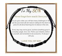 Bvxchg Morse Code Bracelet, To My Son Bracelet, Men's Adjustable Personalized Inspirational Bracelets, Birthday Gift for Son, School Season Gift, Christmas Gifts for Son (Obsidian)