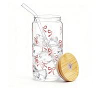 Bvxchg Reusable Iced Coffee Cups with Lids and Straws Matcha Cup for Cold Brew and Iced Tea Pink Plastic Cups 16oz Bow Mug Aesthetic Cups Smoothie Cup Leakproof Tea Cup for Coffee,Milk,Cocktail