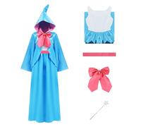Bvxmsel Fairy Cosplay Godmother Costume Women Hooded Cloak Cape Sleeveless Shirt Dress Magic Wand Bowtie Halloween Outfits, Blue, Medium