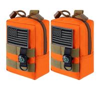 bvya 2 Pack Tactical Molle Pouch Multi-Purpose Compact Waist Pack Water-Resistant Small Utility EDC Pouch with Flag Patch for Molle Backpack, Mini Compass Included