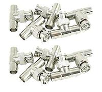BW 10pcs T Shape 3 Way BNC Male to 2 Female RF Coaxial Adapter MainCore BNC Male to 2 x BNC Female Sockets In T Design Splitter Adapter Connector Plug Coax