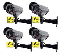 BW 4pcs Outdoor Indoor Fake Dummy Imitation CCTV Security Camera W/Blinking Flashing Light Bullet Shape Black