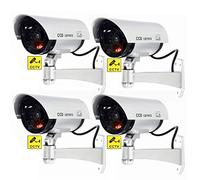 BW 4pcs Outdoor Indoor Fake Dummy Imitation CCTV Security Camera with Blinking Flashing Light Bullet Shape Silver