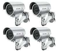 BW CCTV Dummy Camera 4 x Fake Dummy Camera Home Security CCTV Surveillance Dummy Camera for Outdoor Use with Flashing LED Light Bullet Shape - Silver