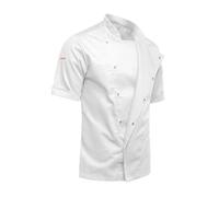 BW Men's Chef's Jacket with Concealed Press Studs YKK Bakers Jacket Short Sleeve Black Grey White - Slim Style Slim Fit, White / dry mesh, L