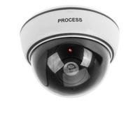 BW Outdoor Indoor Fake Imitation IR Dome CCTV Blinking Red LED Flashing Light Surveillance Security Dummy Camera with Warning Sticker - White