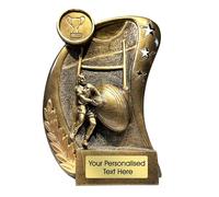 BW Trophies Rugby Trophy with Free Personalised Text Plate Gold Resin Rugby Ball & Player Design - Personalised Sports Trophy (140mm (ROST196))