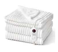 Bwarm Electric Blanket Soft Ribbed Flannel Heated Blanket Heated Throw Fast Heating with 9 Heating Levels 1-12 Hours Auto-Off seting white(120x160 cm)