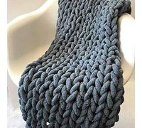 BWBG Chunky Knit Throw Blanket dark grey, Knitted Weighted Blanket Adult 100% Hand Made Soft Cozy Chenille Casual Roving Warm Knitting Throw For Bedroom Decor Chair Sofa Pet Mat- 80x80cm