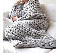BWBG Chunky Knit Throw Blanket light gray, Handmade Chunky Knitted Blankets Stylish & Soft Machine Washable 6CM Wide Knitted Throw For Sofa Bed Soft Cozy Home Decor- 120x150cm