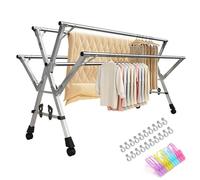 BWBG Clothes Drying Rack 5 rods,Adjustable Drying Rack-Indoor Outdoor Foldable Garment Rack Stainless Steel Reinforced clothes Drying rack