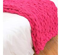 BWBG Handmade Chunky Knit Blanket Hot Pink, Knitted Blankets Chunky Soft Cozy Chenille Casual 6CM Wide Knitted Warm Knitting Throw For Bedroom Decor Chair Sofa Pet Mat-60x60cm
