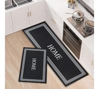 BWBIKE 2 Piece Non Slip Kitchen Rugs and Mats Set - Washable, Black, 50 x 80 + 50 x 150 cm