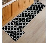 BWBIKE 2 Pieces Non Slip Kitchen Rug Sets,Washable Kitchen Floor Mat Absorbent Runner Carpet Home Standing Mat for Kitchen Office Desk Sink Laundry Room,43x75cm + 43x150cm,Black Checker