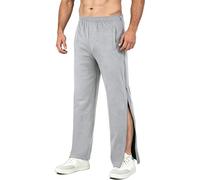 BWBIKE Men's Training Trousers Tear-Off Rehabilitation Trousers with Full-Length Side Zip Outdoor Track Suit Casual Athletic Workout Sweatpants Light Grey