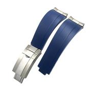 BWBVHRHZY 20mm 21mm Rubber Short Buckle Watchband Fit For Rolex Fit For Daytona Submariner Role OYSTERFLEX Yacht Master Small Wrist Silicone Strap(Blue-Buckle-Link,20mm)