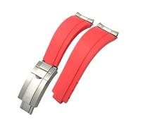 BWBVHRHZY 20mm 21mm Rubber Short Buckle Watchband Fit For Rolex Fit For Daytona Submariner Role OYSTERFLEX Yacht Master Small Wrist Silicone Strap(Red-Buckle-Link,20mm)