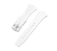 BWBVHRHZY Convex End Strap Fit For Tissot PRX Series T137.407/T137.410 Super Player Men Rubber Silicone Quick Release Watch Band 12mm*26mm(White Silver buckle)