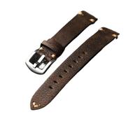 BWBVHRHZY Handmade head layer leather strap, 18 19 20 21 22MM brown Italian leather bracelet, old vintage style, men's bracelet(Silver buckle,20mm)