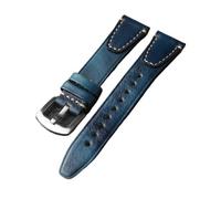 BWBVHRHZY Handmade Head Leather Strap, 18 20 22MM Rubbed Color Aged Genuine Leather Men's Watch Practice, Quick Release, Brown Bla(Blue Silver Buckle,22mm)