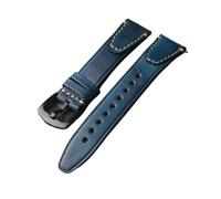 BWBVHRHZY Handmade Head Leather Strap, 18 20 22MM Rubbed Color Aged Genuine Leather Men's Watch Practice, Quick Release, Brown Bla(Blue Brack Buckle,22mm)