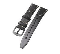 BWBVHRHZY Handmade Head Leather Strap, 18 20 22MM Rubbed Color Aged Genuine Leather Men's Watch Practice, Quick Release, Brown Bla(Brack Brack Buckle,22mm)