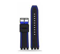 BWBVHRHZY Silicone Rubber Watch Strap 21mm Sports Black Orange Blue Red Orange Gary Lines Men's Watchband Fit For Swatch YVS400 YVS451 YVB404(Black blue-B pin,20mm)