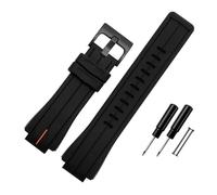 BWBVHRHZY Silicone Rubber Watch Strap 24 * 16mm Convex Joint Black Red Orange White Blue Lines Men Watchband Fit For Timex T2N720 T2N721 T2N739(Black orange-B pin)