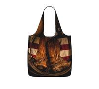 BWCMFCWH American Flag With Cowboy Bootsprinted Storage Shopping Bag, Lightweight And Durable, 25l Large Capacity, Reusable, Foldable, And Can Be Slung Diagonally